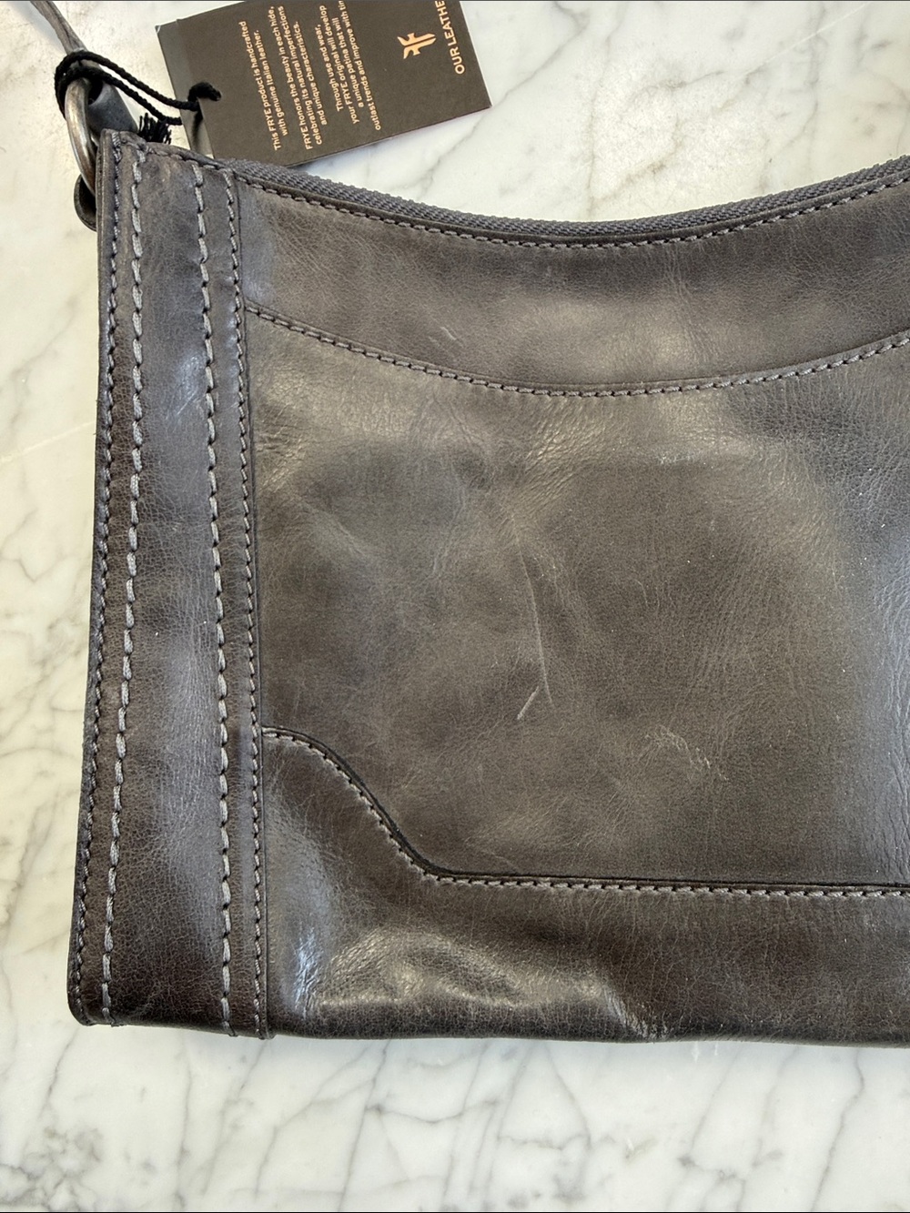 NWT Frye Womens Melissa Carbon Leather Zip-Top Crossbody Bag X1015 - Picture 10 of 14